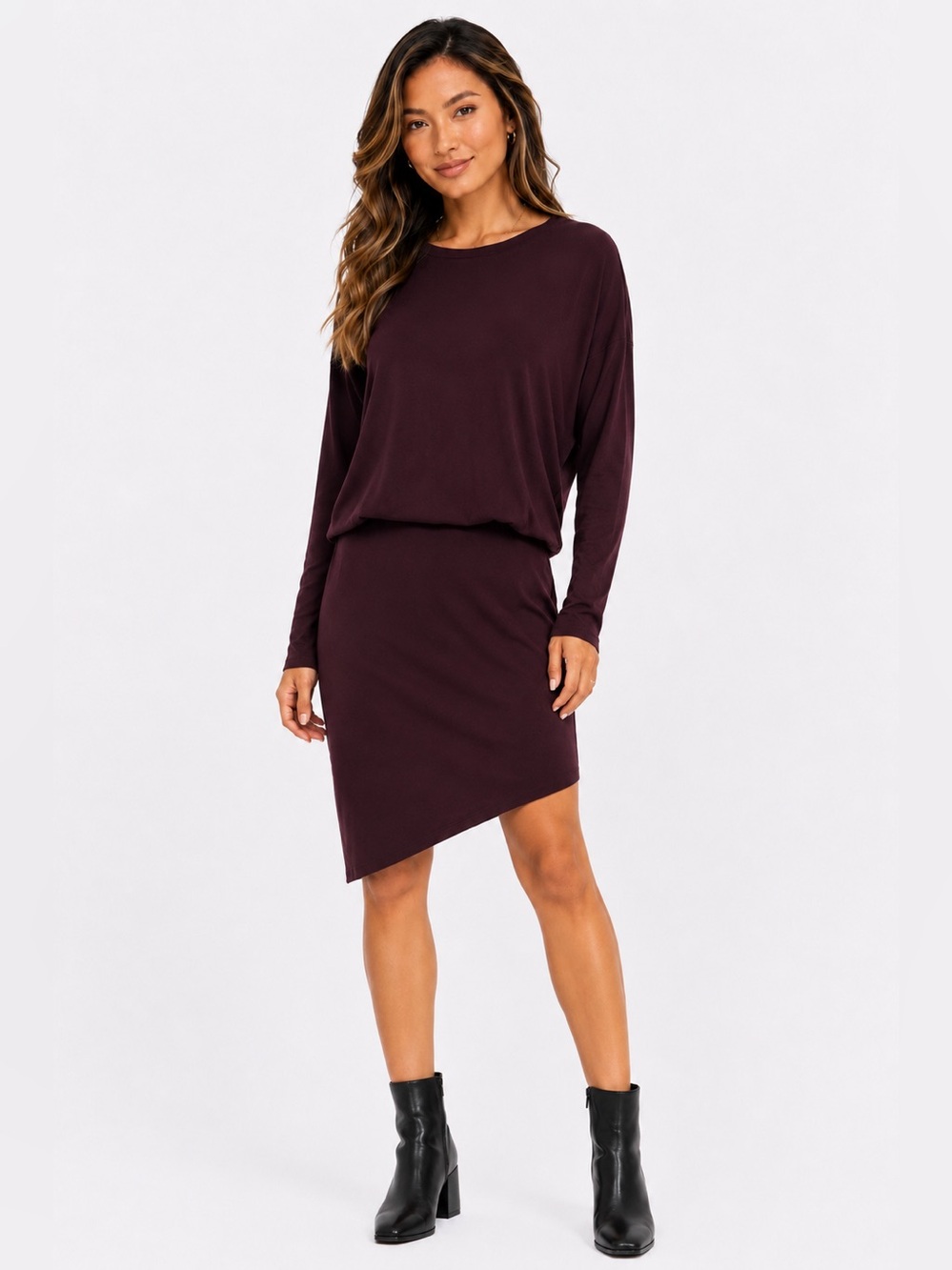 Kit and Ace Wave Asymmetrical Stretch Dress Burgundy Size 6
